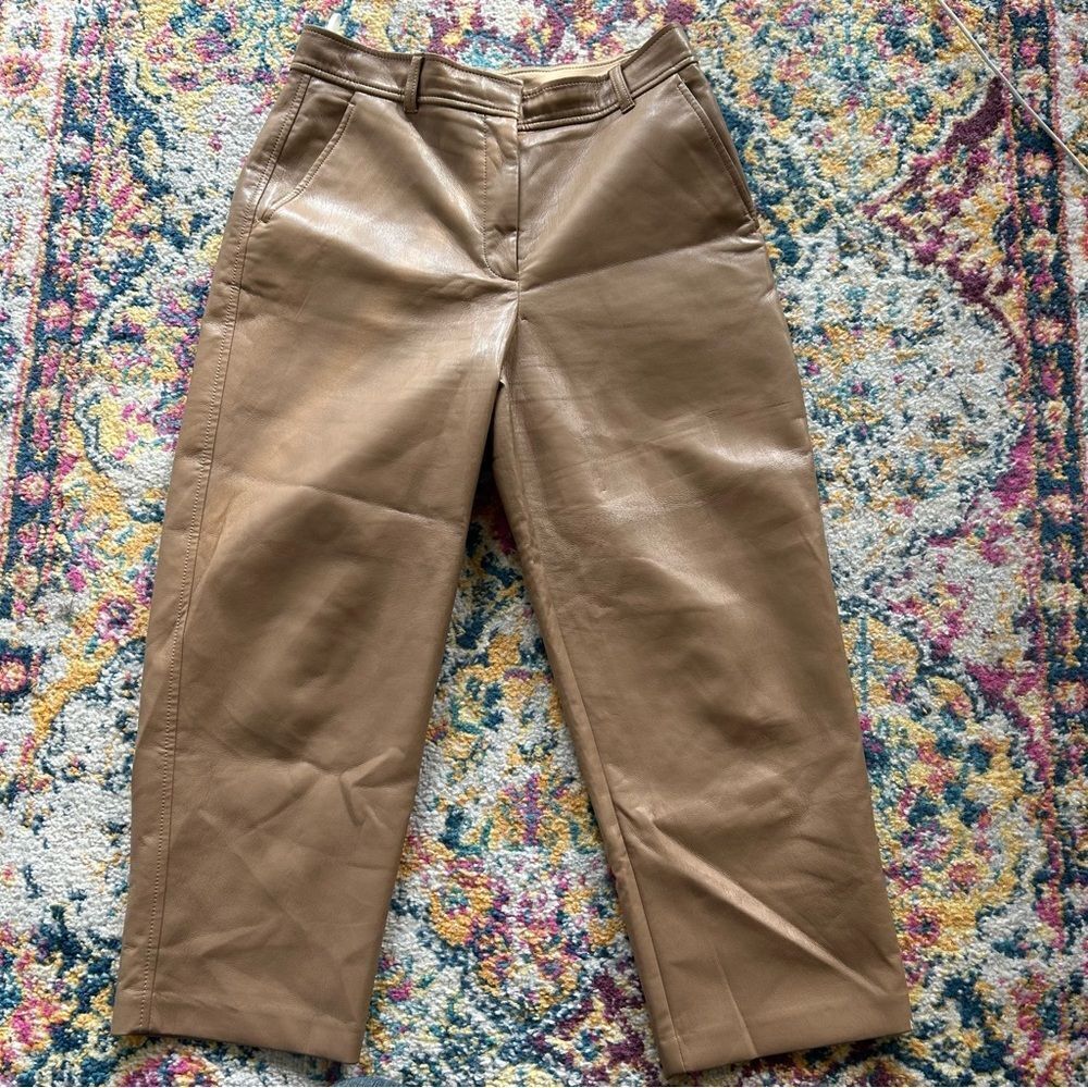 Aritzia Babaton Tan beige high waist faux leather trouser dress pants